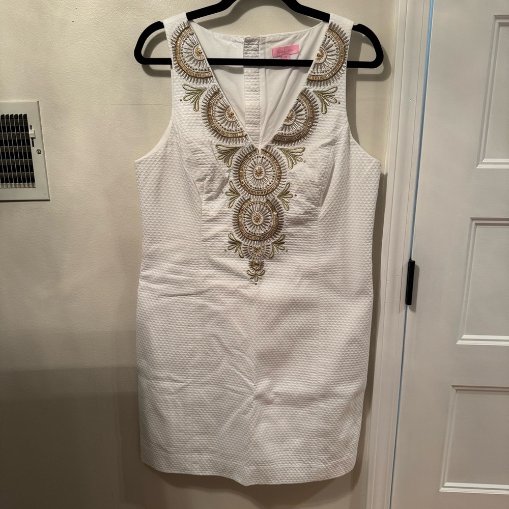 Gabby Shift Dress with Gold Embroidery